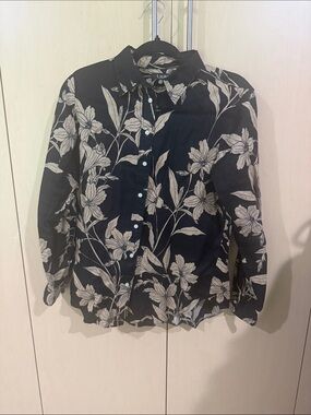 Lauren Ralph Lauren Black Button-Down Shirt with Cream Floral Print
